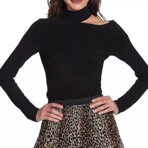 1. STATE Long Sleeve Asymmetric Cut Out Mock Neck Knit Top Black | Small